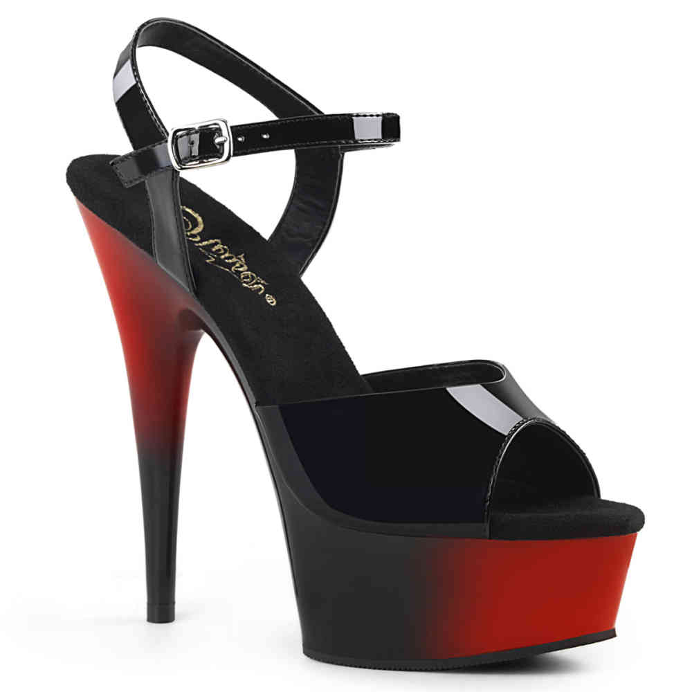 Pleaser - DELIGHT-609BR Knöchelriemen-Sandale - Schwarz/Rot